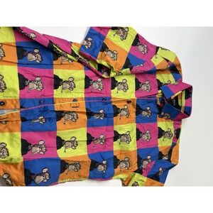 Maceoo Galileo Mens Colorful Ape Print Short Sleeve Cotton Button Up Shirt M